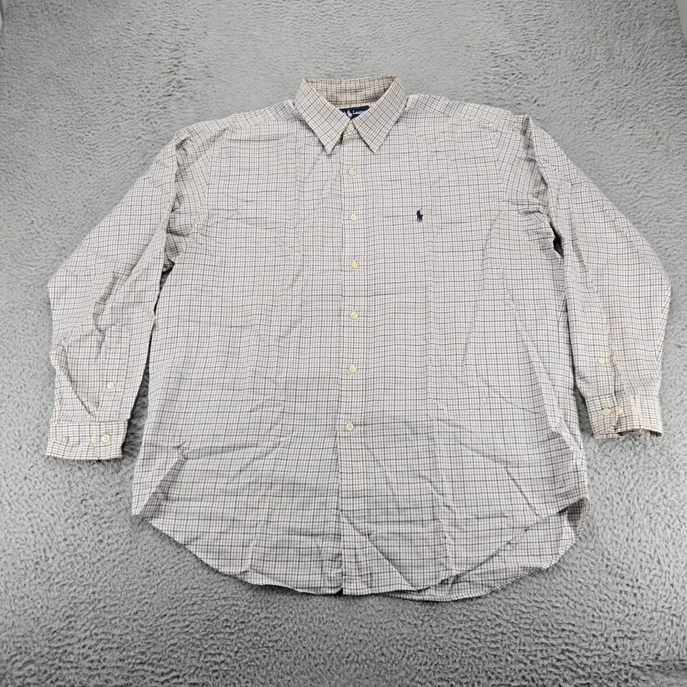 Ralph Lauren Shirt Mens‎ 16.5 - 34/35 Tan Pony Long Sleeve Plaid Yarmouth